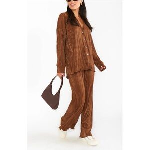 Show Me Your MuMu Size L Brown Set Everywhere Button Down w/ Matching Pants